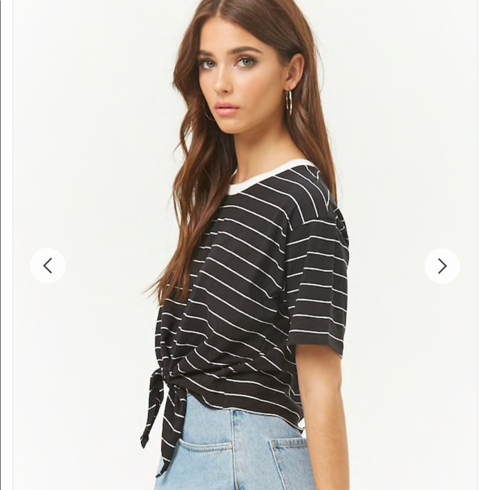 NWT black and white striped tie front crop top